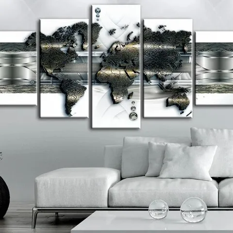 BOXED METAL  WORLD MAP ART PRINT ON CANVAS 