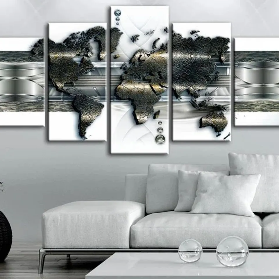 BOXED METAL  WORLD MAP ART PRINT ON CANVAS 
