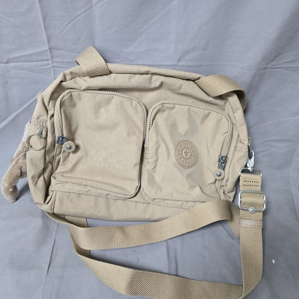 KIPLING BEIGE CROSSBODY BAG WITH SIGNATURE MONKEY KEYCHAIN