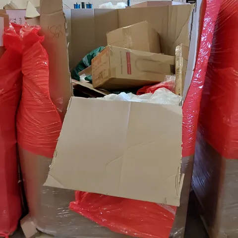 PALLET TO CONTAIN ASSORTED HOUSEHOLD ITEMS AND CONSUMER PRODUCTS. INCLUDES HEATER FAN, MATTRESS TOPPER, SHELF, BOXED FURNITURE ETC