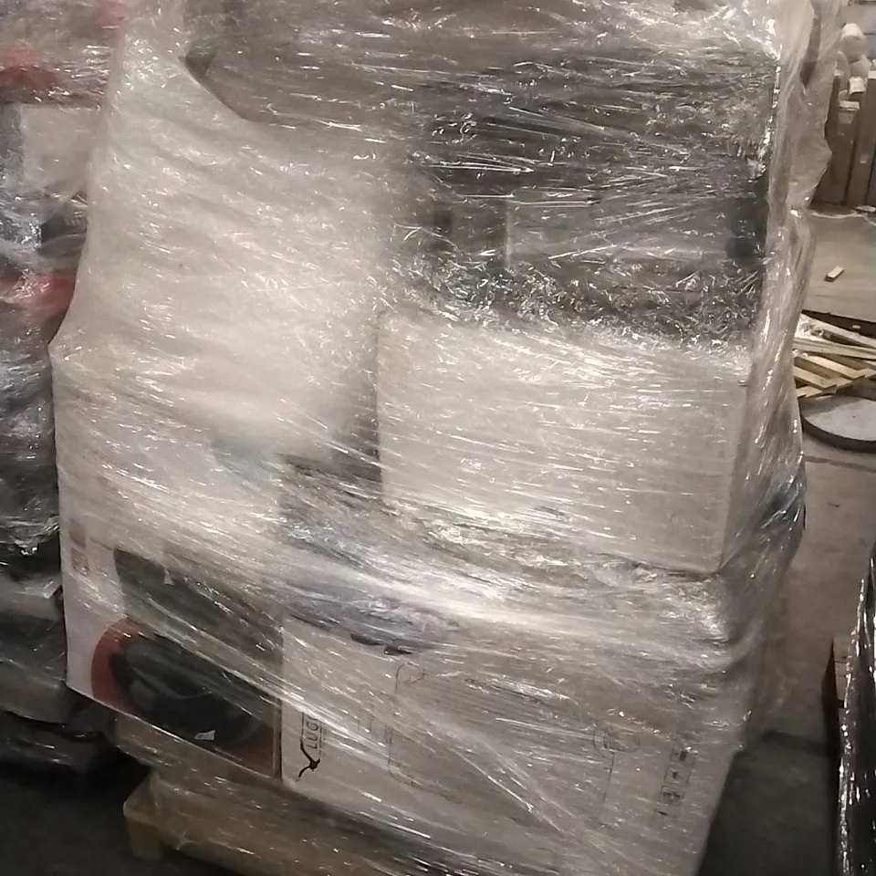 PALLET CONTAINING A LARGE QUANTITY OF ASSORTED HOUSEHOLD GOODS WHICH INCLUDE; CAR SEAT, SUITCASES, PARASOL BASE ETC