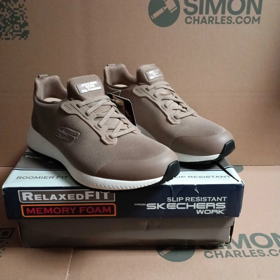 SKECHERS WORK RELAXED FIT MEMORY FOAM TRAINERS - TAUPE SIZE 7