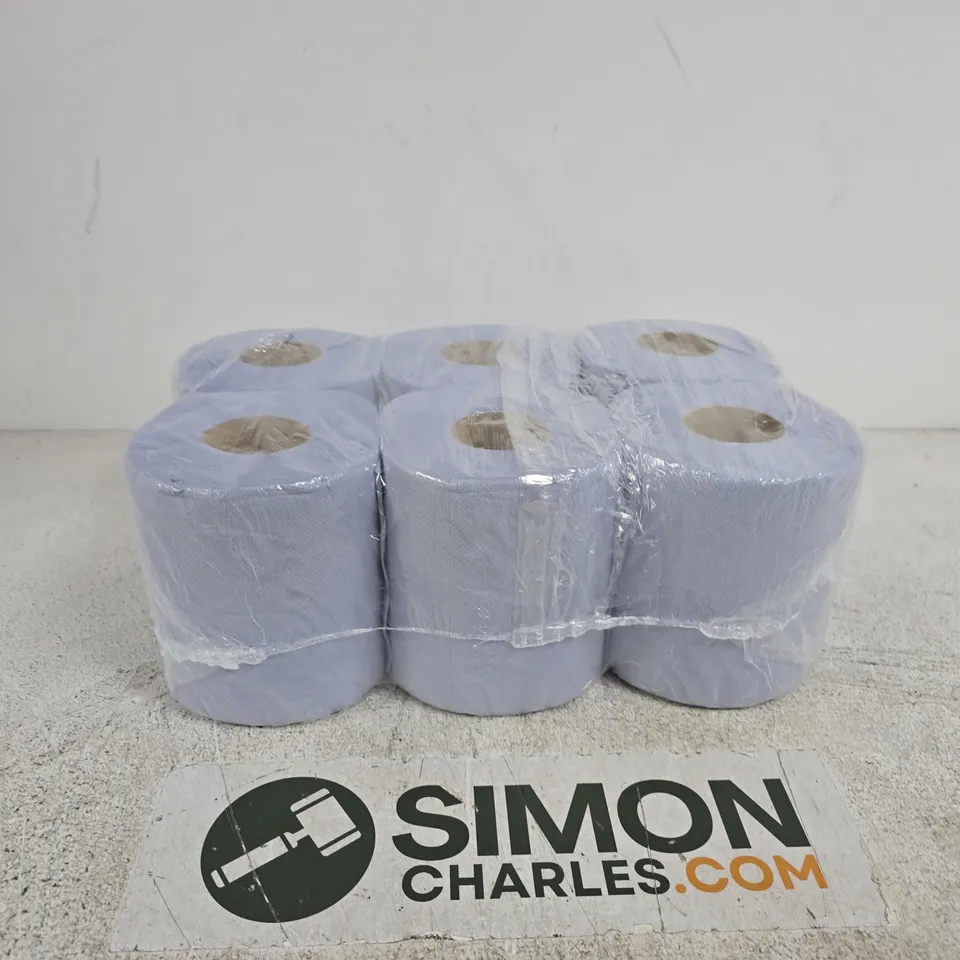 PACK OF 6 2 PLY CENTRE FEED EMBOSSED BLUE ROLLS
