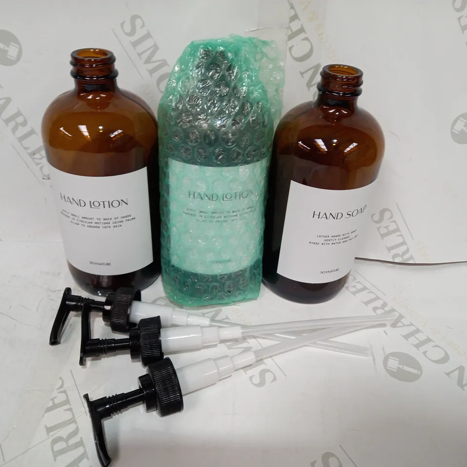SO AT NATURE SET OF 6 EMPTY HAND LOTION GLASS BOTTLES