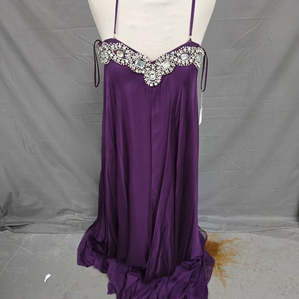 WOMENS DIMANTE PURPLE STRAP DRESS - SIZE 10