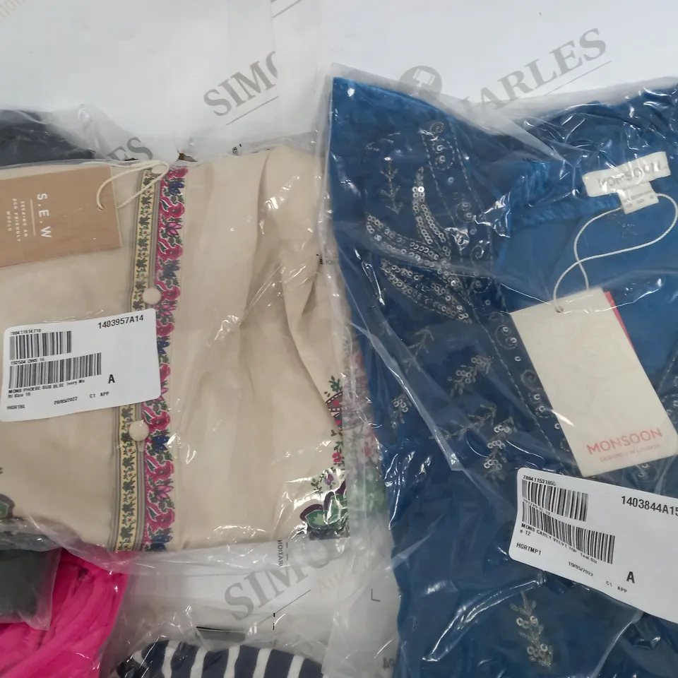 LOT OF 8 ASSORTED BAGGED CLOTHING ITEMS TO INCLUDE MONSOON AND KIM CO - VARIOUS SIZES