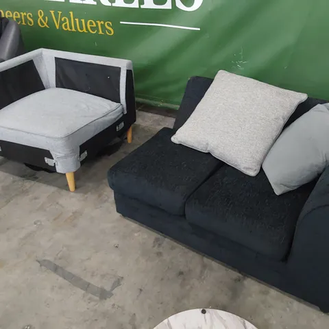 TWO SECTIONS 2 SEATER SECTION BLACK FABRIC & CORNER SECTION GREY FABRIC