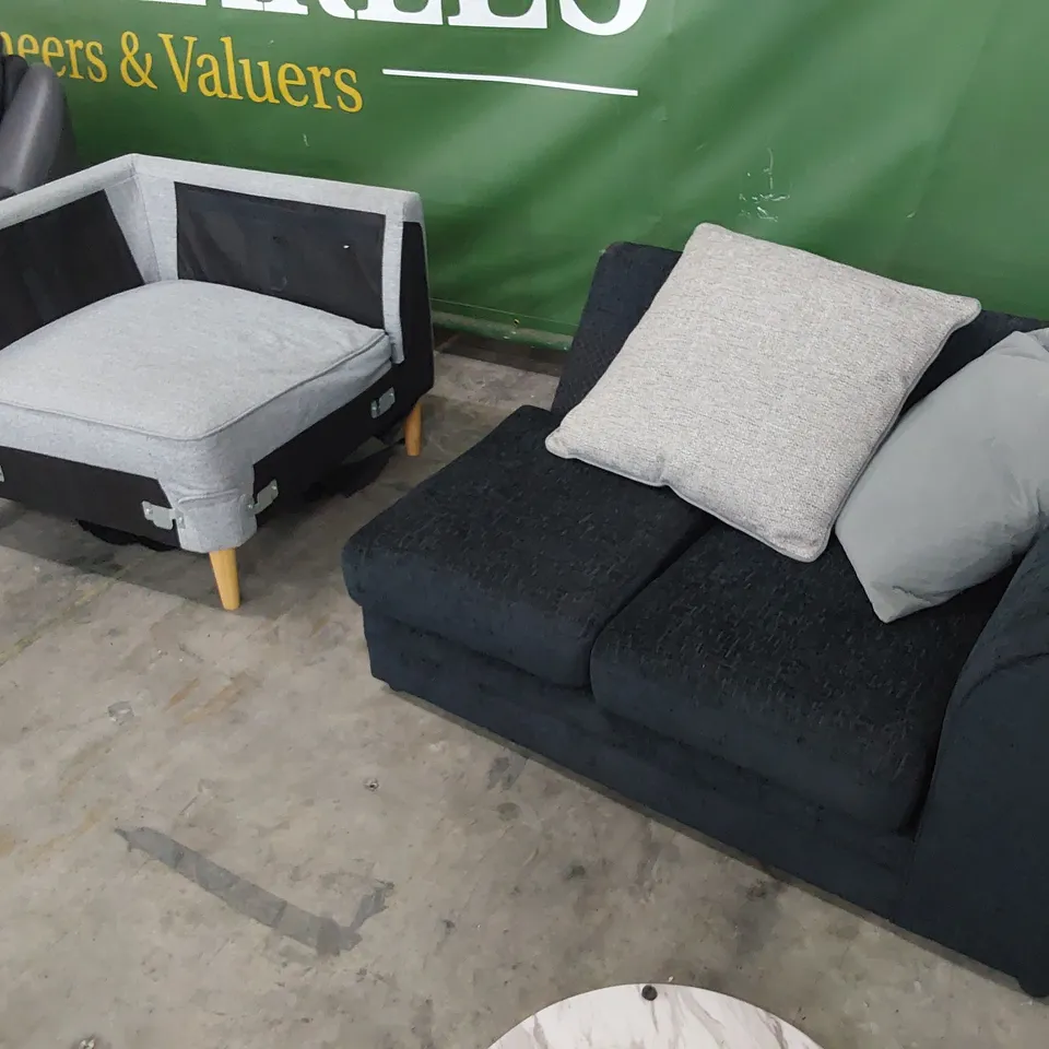 TWO SECTIONS 2 SEATER SECTION BLACK FABRIC & CORNER SECTION GREY FABRIC 
