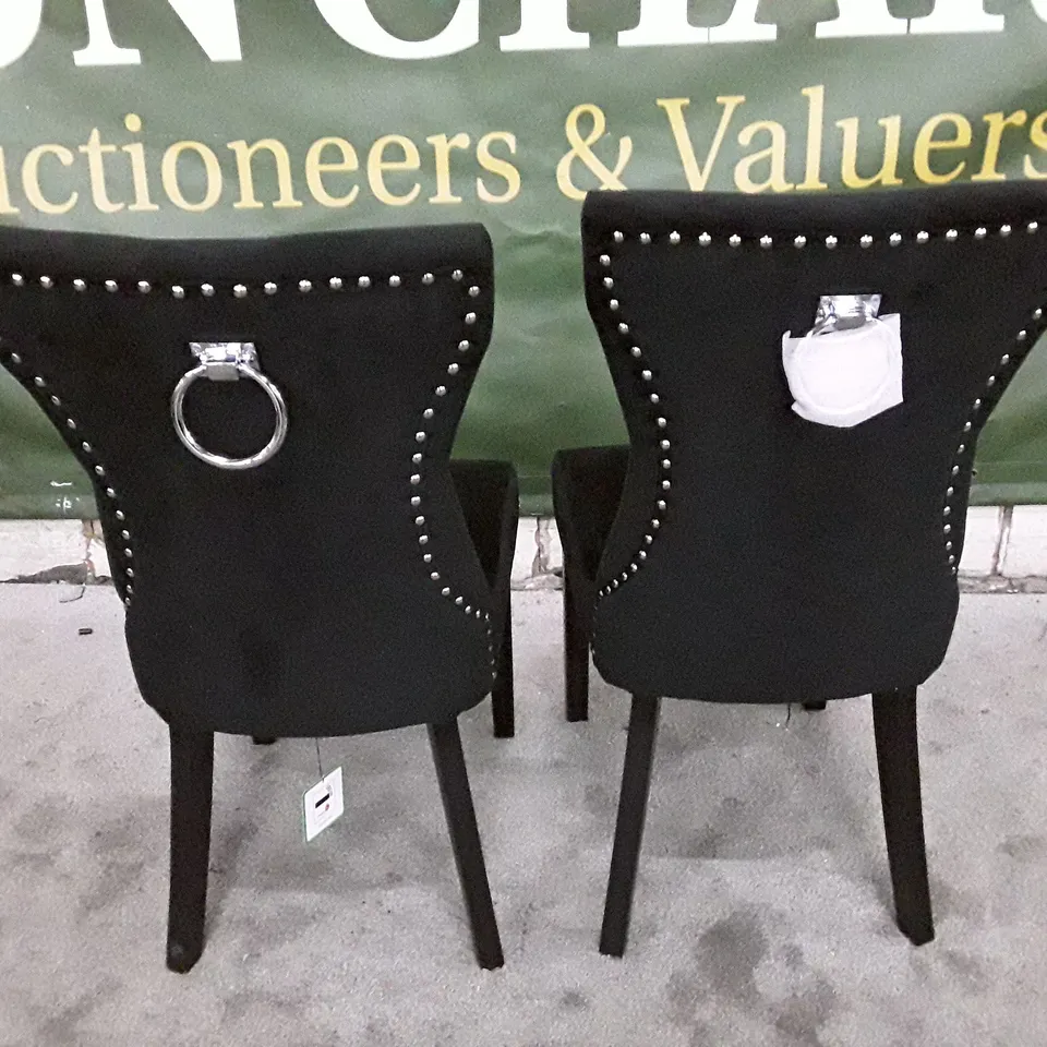 SET OF 2 KENSINGTON BLACK VELVET BUTTON BACK DINING CHAIR (BLACK LEG)