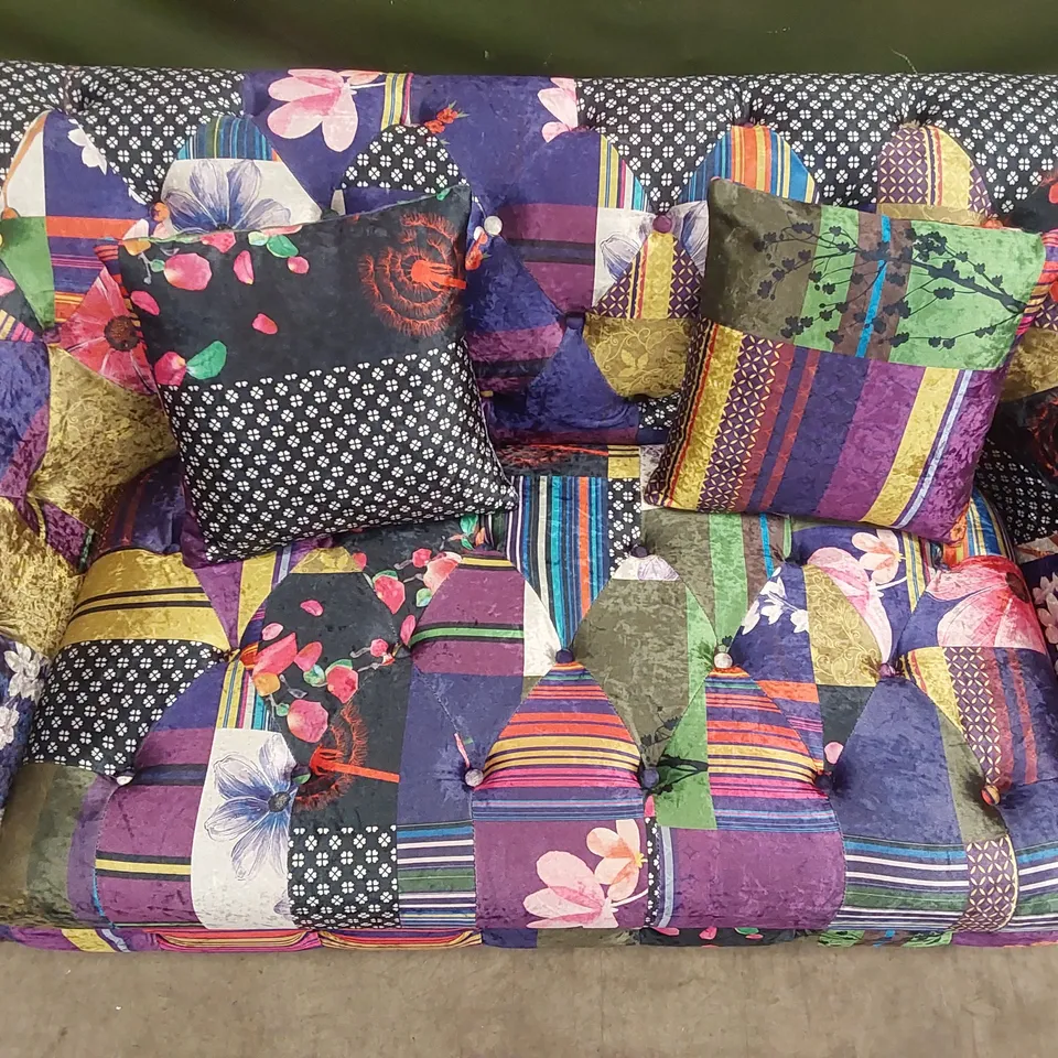 QUALITY DESIGNER CAMAURY VELVET PATCHWORK SOFA RRP £1299.99