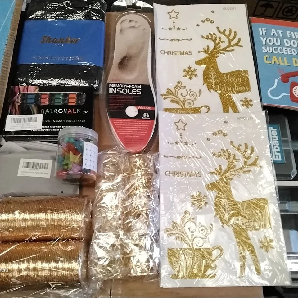 PALLET OF ASSORTED ITEMS INCLUDING MEMORY FOAM INSOLES, BANGLES, HAIRCHALK, SHANKER TOWELS, DAD BIRTHDAY CARD, MINI BUTTERFLY HAIR CLIPS 