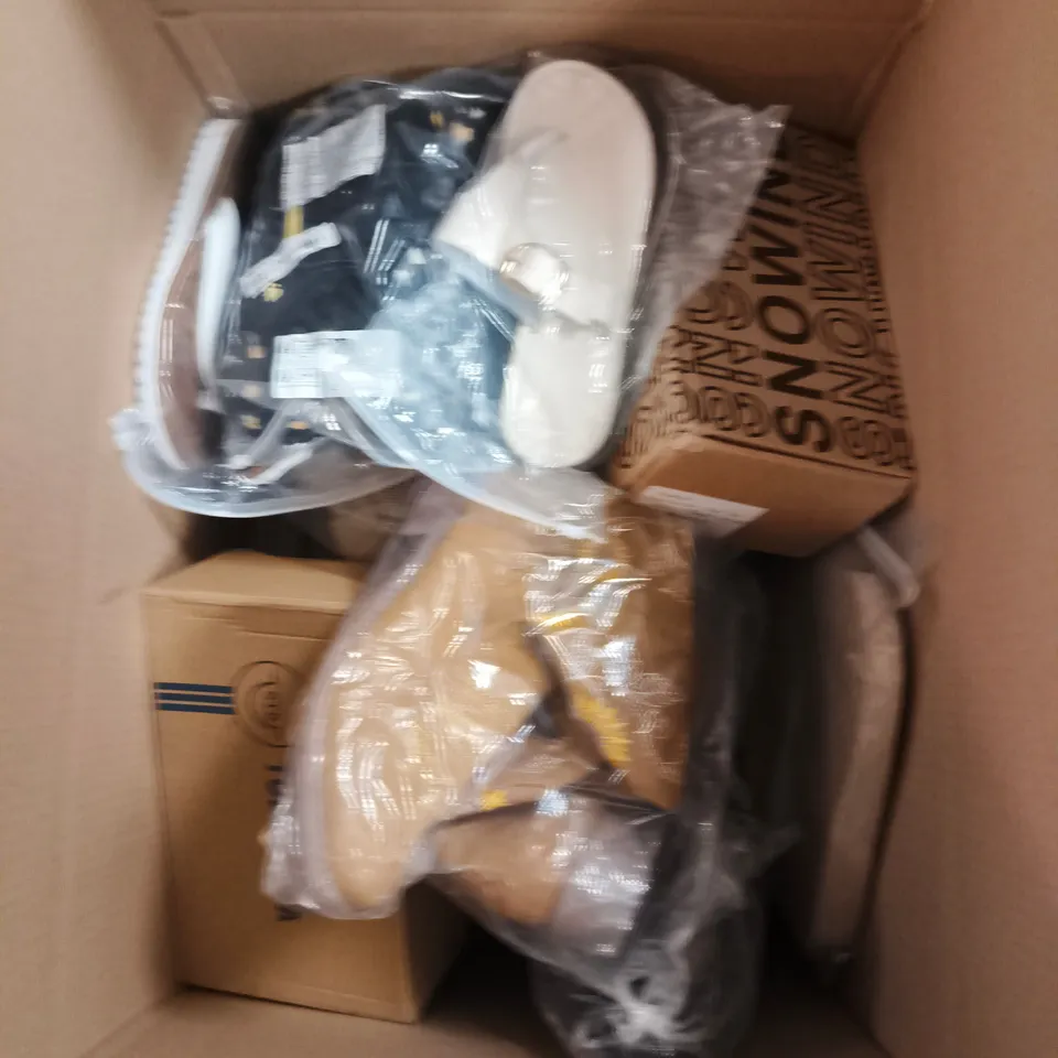 BOX OF APPROXIMATELY 10 PAIRS OF ASSORTED SHOES IN VARIOUS COLOUR, STYLES AND SIZES