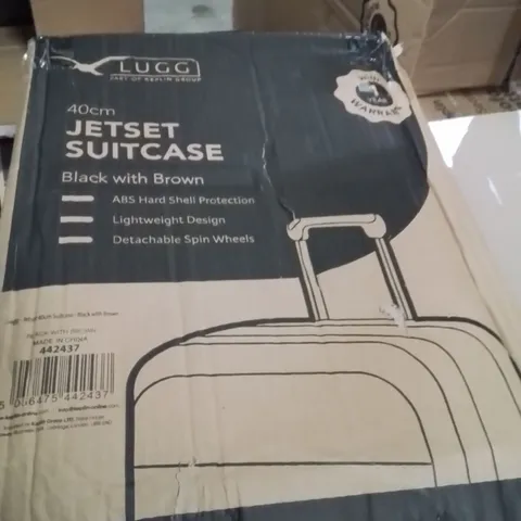 BOXED LUGG 40CM JETSET SUITCASE BLACK WITH BROWN 