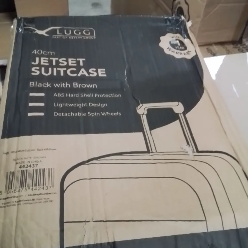 BOXED LUGG 40CM JETSET SUITCASE BLACK WITH BROWN