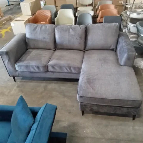 CARMEN MODERN 3 SEATER FABRIC CHAISE SOFA - GREY