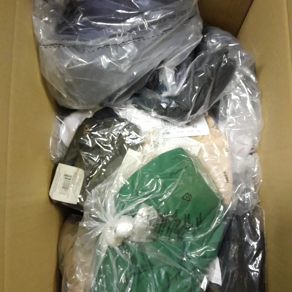 APPROXIMATELY 15 ASSORTED CLOTHING PRODUCTS TO INCLUDE DRESSES, BODY SUIT, SOCKS ETC 