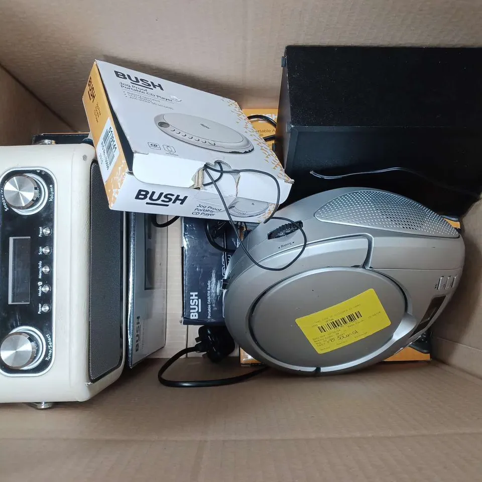 APPROXIMATELY 9 ASSORTED BUSH PRODUCTS TO INCLUDE PORTABLE CD PLAYER, BUSH CLASSIC DAB/FM BLUETOOTH RADIO, CD RADIO BOOMBOX, ETC