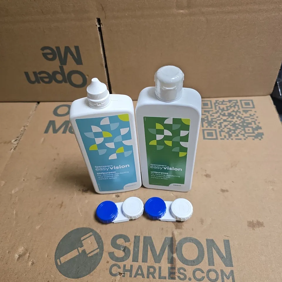 TOTE OF APPROXIMATELY 25 ASSORTED CONTACT LENS CLEANING PRODUCTS TO INCLUDE SPECSAVERS EASY VISION ETC