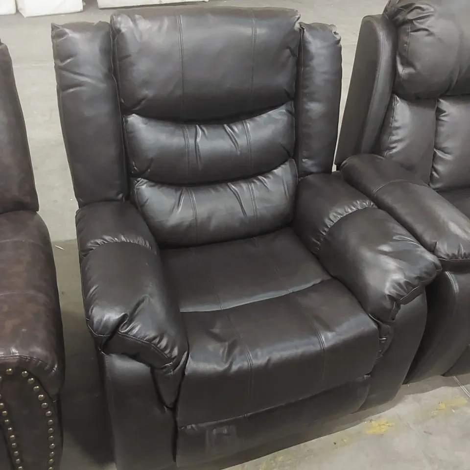 DESIGNER BROWN FAUX LEATHER MANUAL RECLINER ARMCHAIR 