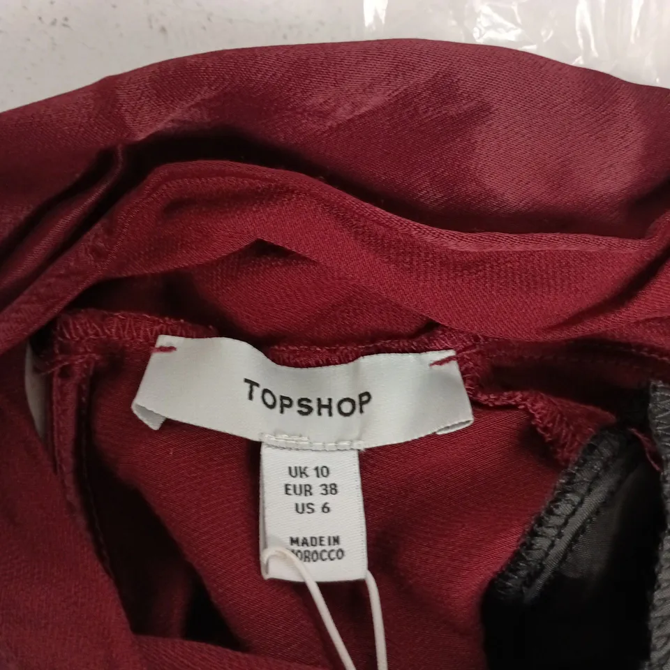 TOPSHOP VELVET TURTLENECK TOP, BURGUNDY – UK 10 (EU 38, US 6)