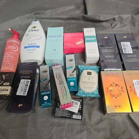 APPROXIMATELY 12 ASSORTED HEALTH & BEAUTY PRODUCTS TO INCLUDE DRSQUATCH SOAP, DOVE BODYWASH, AND SUPREME CREME ETC.