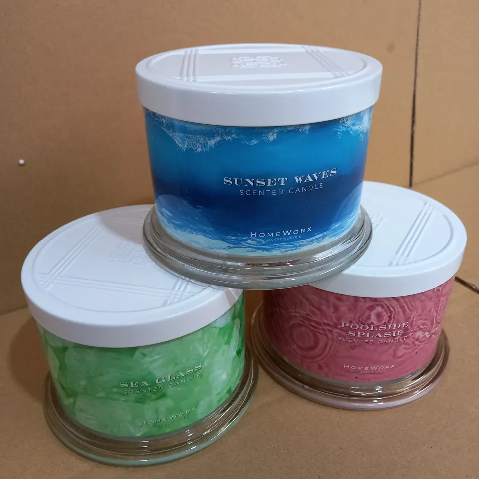 HOMEWORX BY HARRY SLATKIN SET OF POOLSIDE HOLIDAY 3 WICK CANDLES