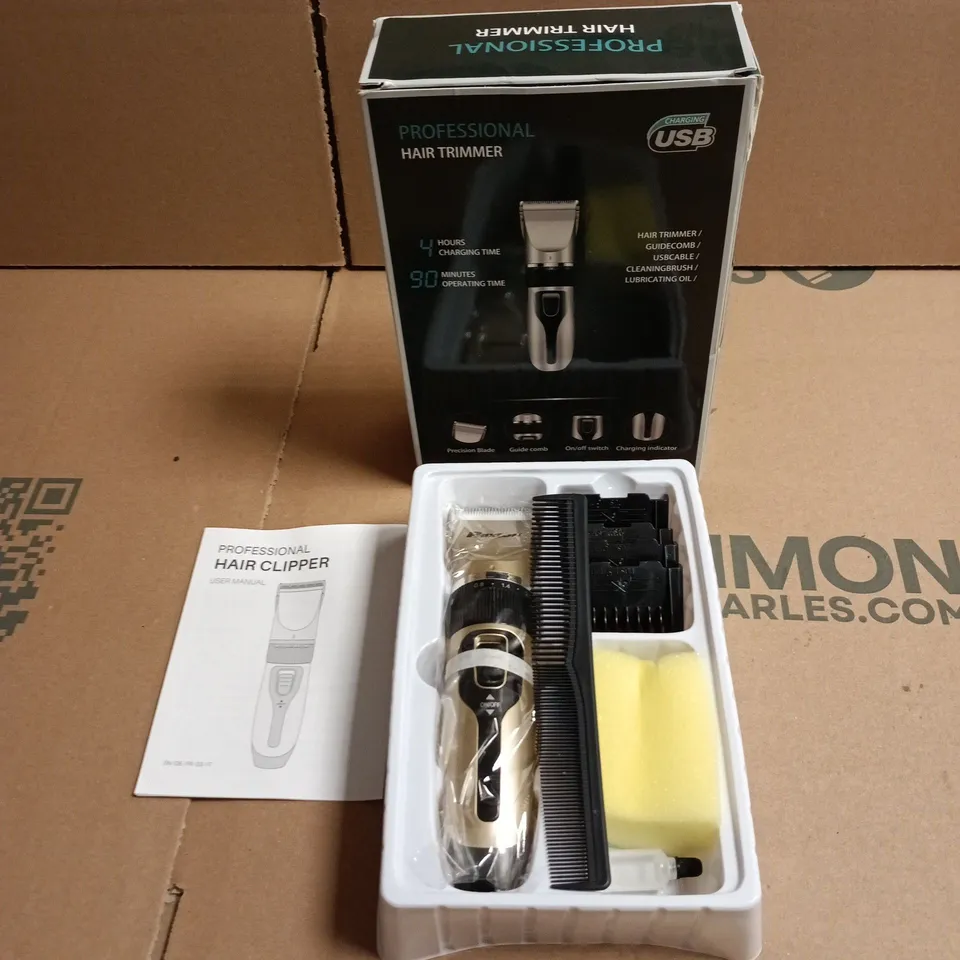 PROFESSIONAL HAIR TRIMMER SET WITH USB CHARGING – ATTACHMENTS, OIL & MANUAL
