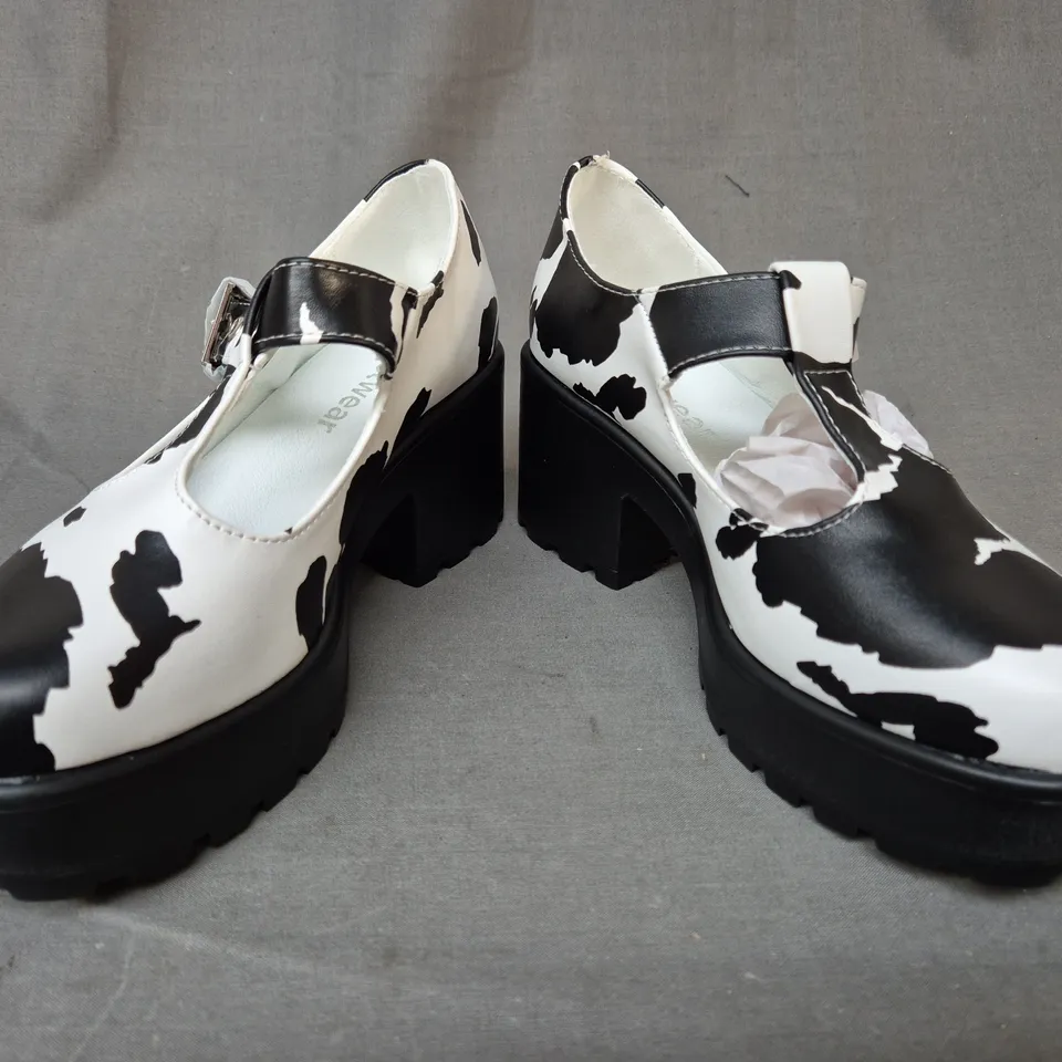 BOXED PAIR OF KOI SAI COW PRINT MARY JANES 'NETTIE EDITION' SIZE 3