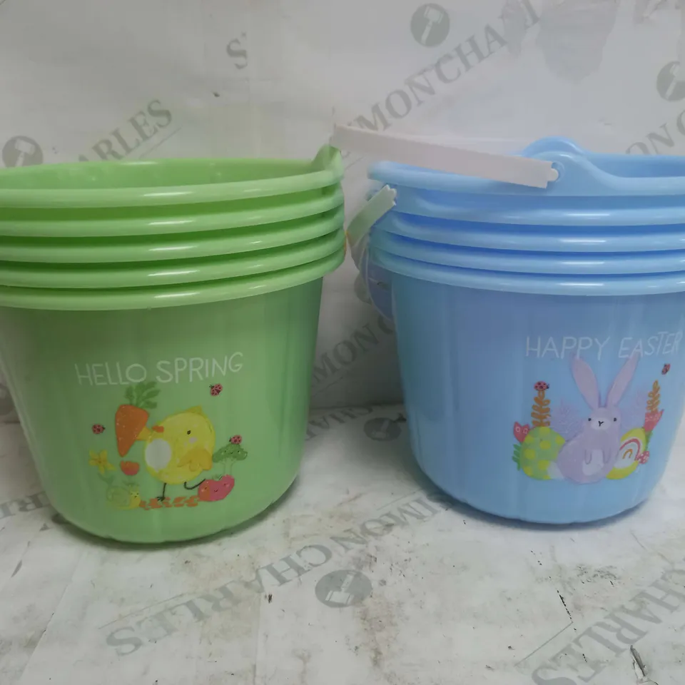 BOX OF 20 EASTER TREAT BUCKETS WITH HANDLES IN ASSORTED COLOURS AND DESIGNS