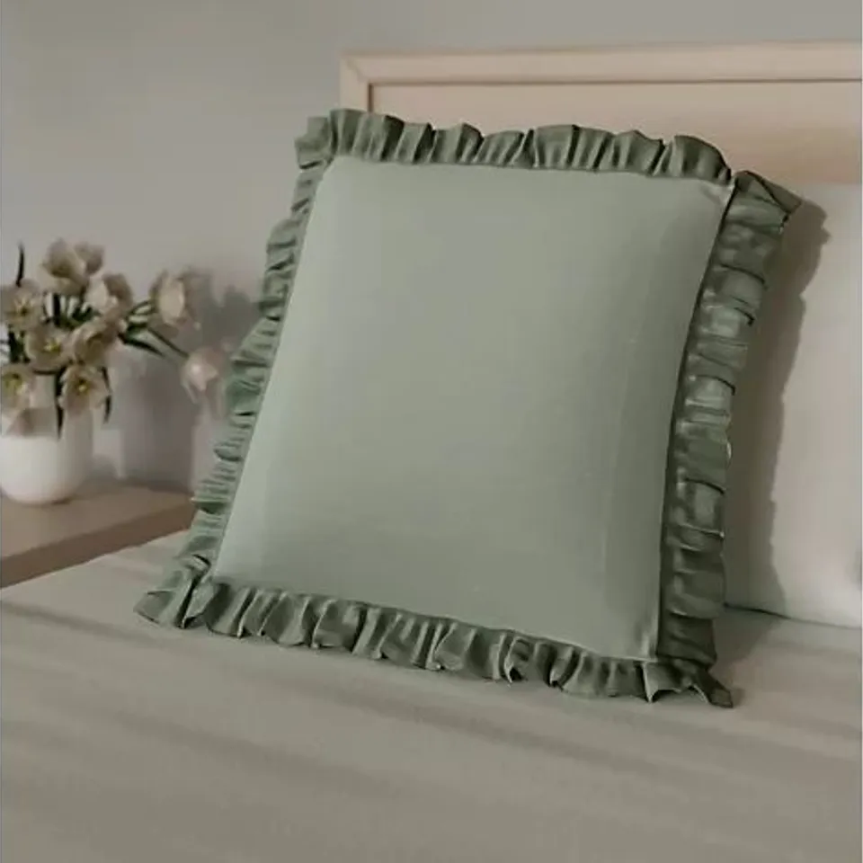 COZEE HOME ENGLISH COUNTRYSIDE FRILL CUSHIONS MINT GREEN
