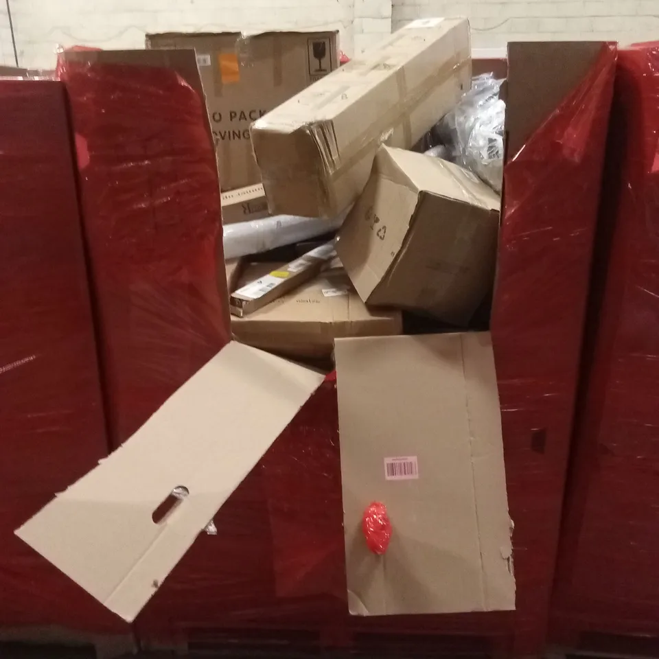 PALLET OF ASSORTED HOUSEHOLD GOODS AND PRODUCTS TO INCLUDE; AIR COOLER, MOVING BOXES ETC