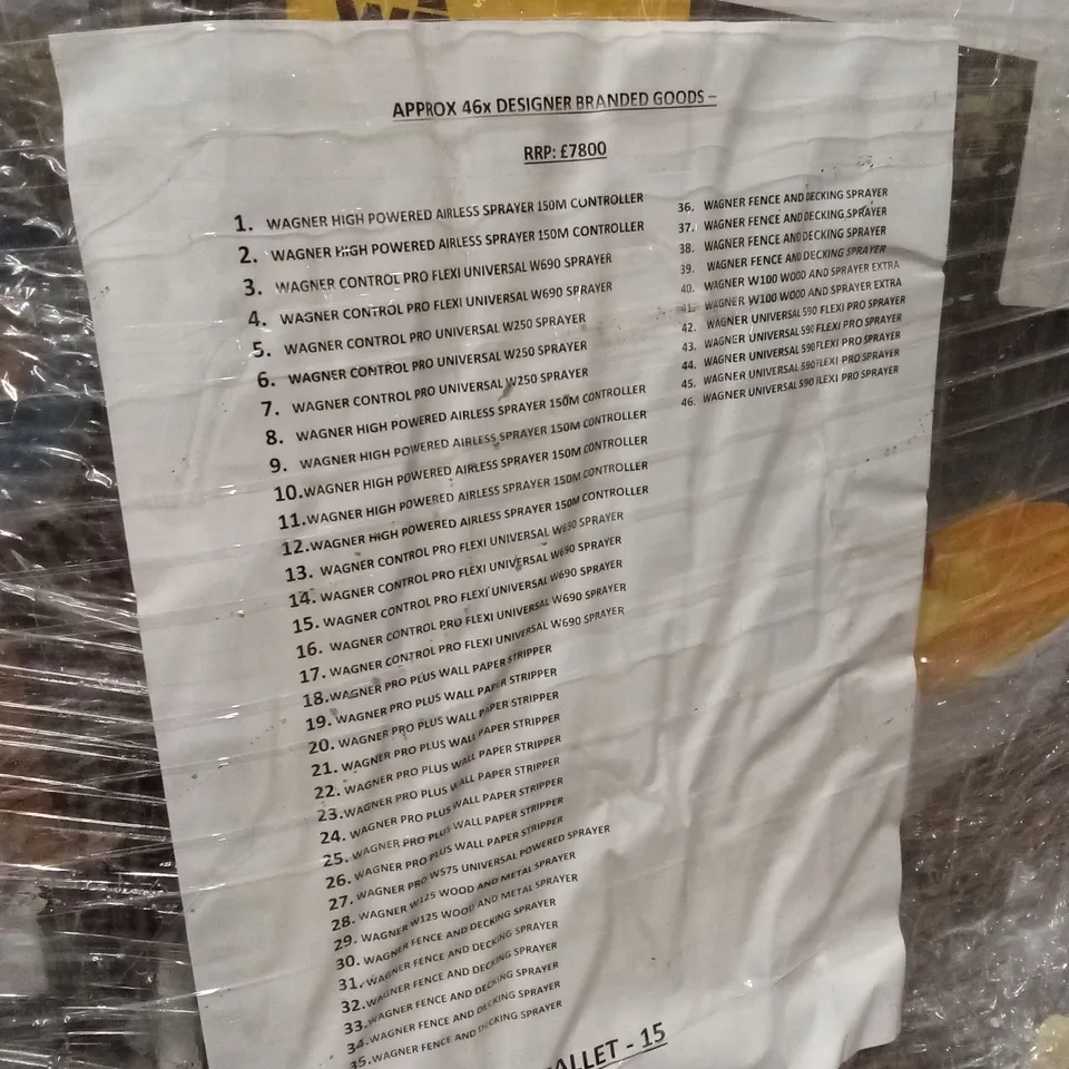 PALLET OF APPROXIMATELY 46 WAGNER SPRAYER PRODUCTS