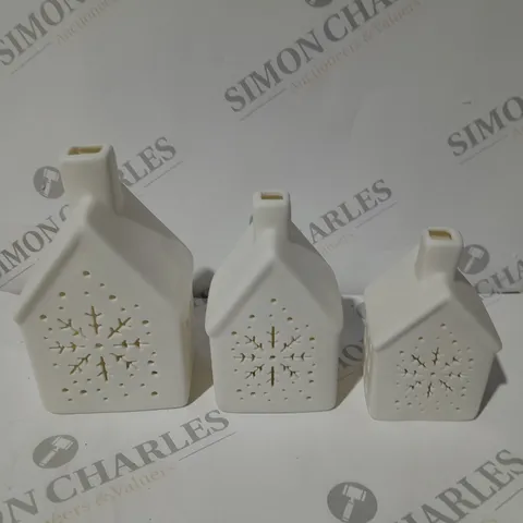 BOXED SET OF 3 PRE LIT PORCELAIN HOUSES