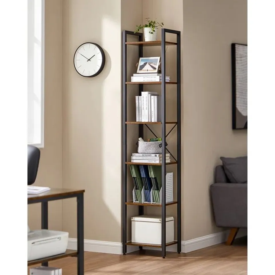 BOXED LAKESHA ETAGERE BOOKCASE - BLACK/DARK BROWN (1 BOX)