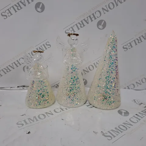BOXED HOME REFLECTIONS SET OF 3 PRE-LIT GLASS ANGEL CANDLE HOLDERS
