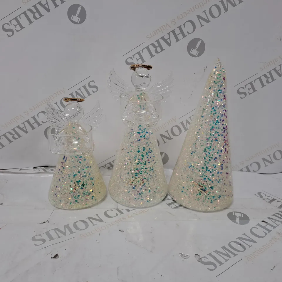 BOXED HOME REFLECTIONS SET OF 3 PRE-LIT GLASS ANGEL CANDLE HOLDERS