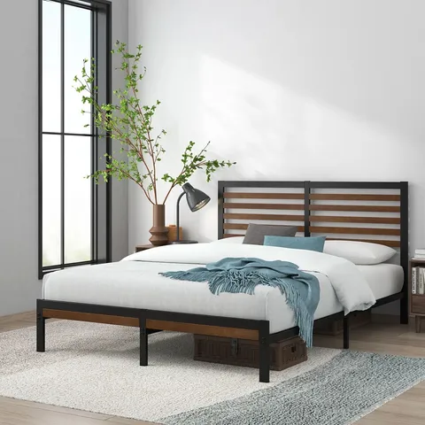 BOXED SAMORAH METAL BED FRAME WITH BAMBOO SPLATTER HEADBOARD 