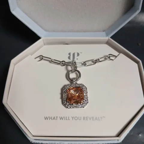 BOMB PARTY NK23032 A SPARKLE IN THE BREEZE NECKLACE – SMOKEY TOPAZ CUBIC ZIRCONIA, RHODIUM PLATING, 18" + 2.5" EXTENDER