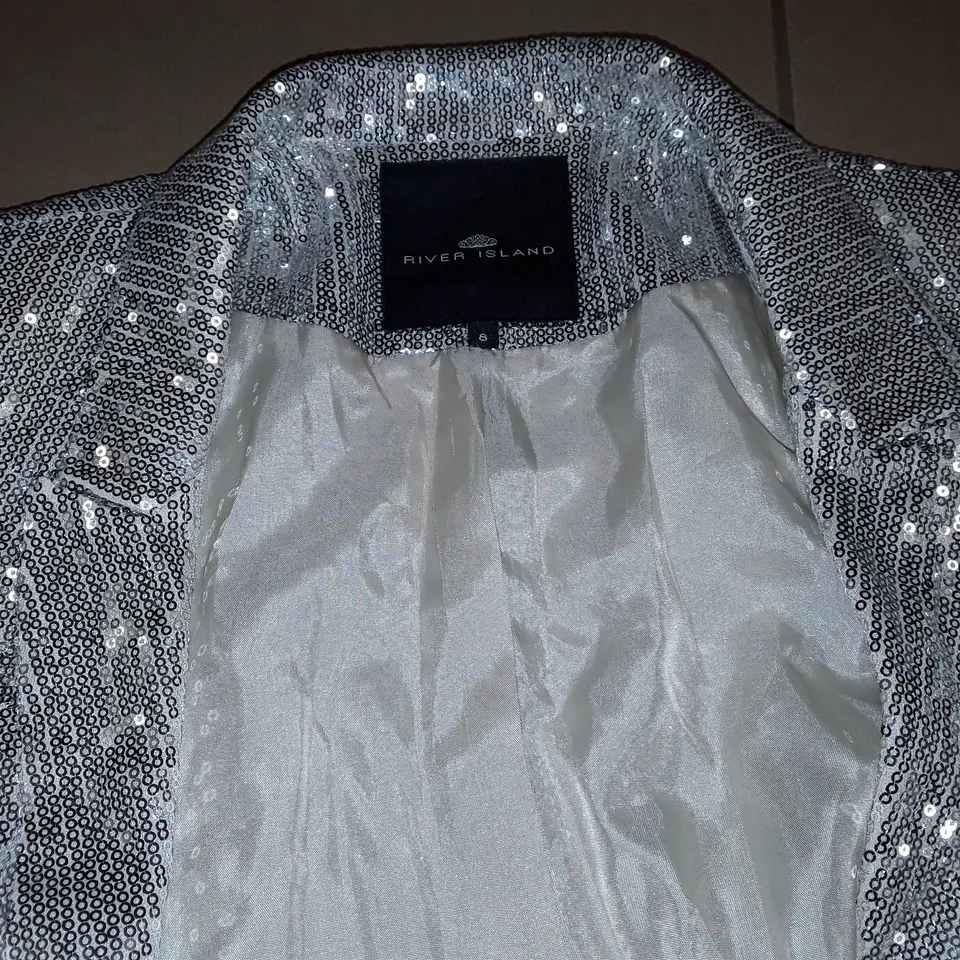 RIVER ISLAND SILVER SEQUIN BLAZER - 8