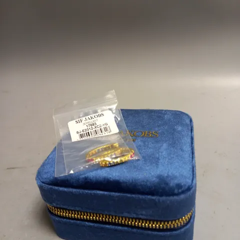 SIF JAKOBS TRAVEL JEWELLERY BOX IN PICCOLO BLUE AND HOOP EARRINGS IN GOLD MULTICOLOUR STONES