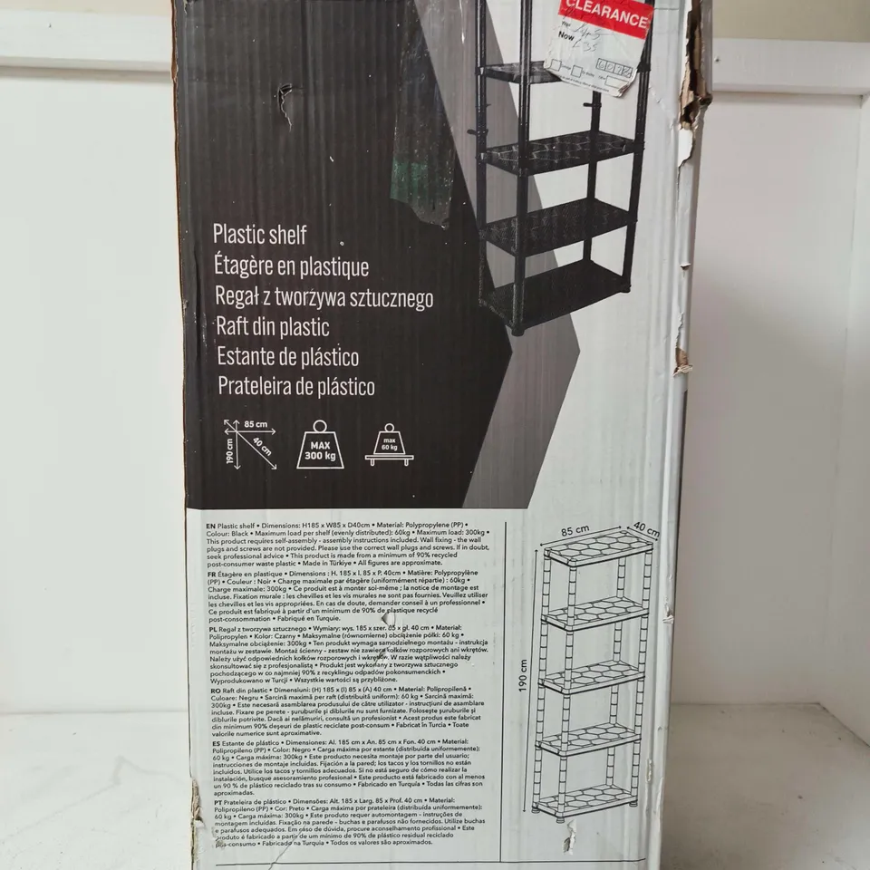PLASTIC SHELVING UNIT – BOXED, 185 X 85 X 40 CM 