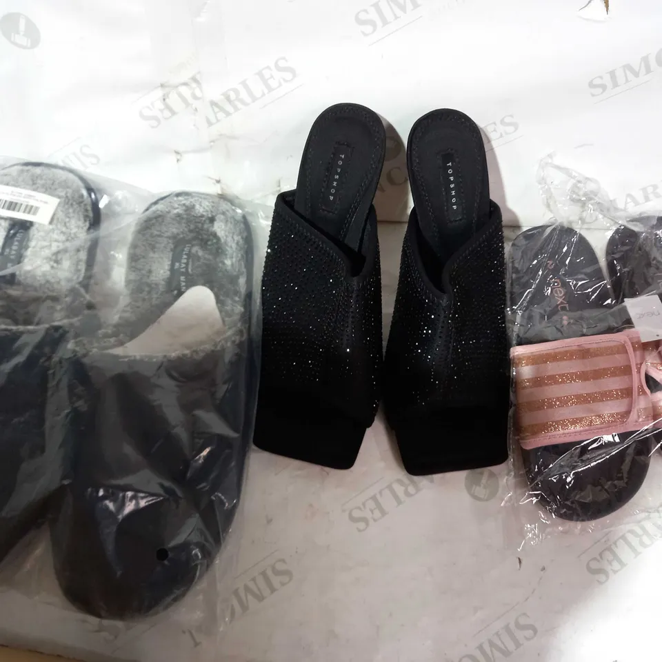 BOX OF APPROXIMATELY 15 ASSORTED PAIRS OF SHOES AND FOOTWEAR ITEMS TO INCLUDE LULABAY MAN, TOPSHOP, NEXT, ETC