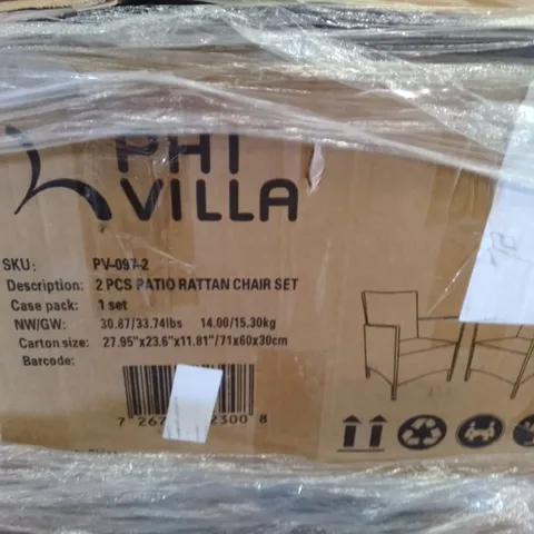 PALLET OF ASSORTED ITEMS INCLUDING PHIVILLA RATTAN CHAIR SET, SOLAR PANEL, COMPUTER DESK