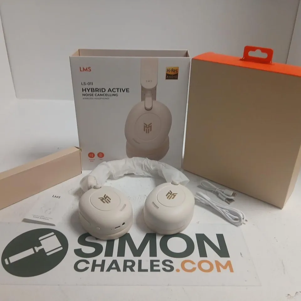 BOXED LMS LS-011 HYBRID ACTIVE NOISE CANCELLING WIRELESS HEADPHONES – BEIGE