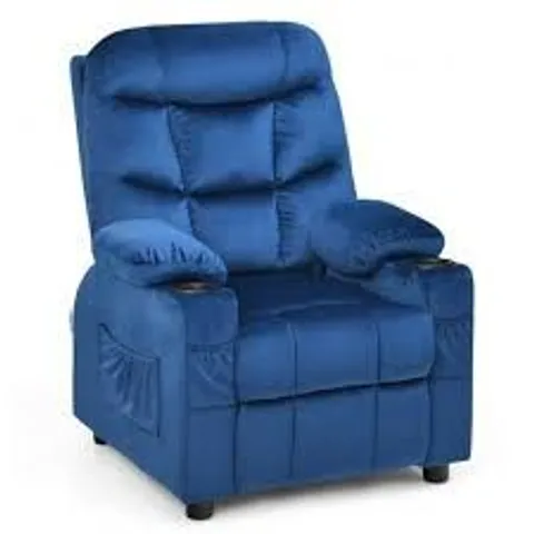 BOXED COSTWAY KIDS YOUTH RECLINER CHAIR PU LEATHER W/CUP HOLDERS & SIDE POCKETS - BLUE