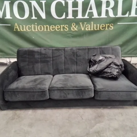 QUALITY DESIGNER 3 SEATER BLACK FABRIC UPHOLSTERED SOFA