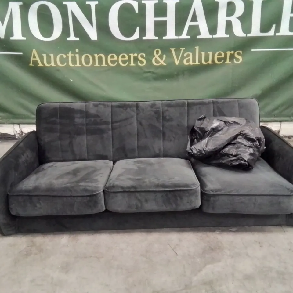 QUALITY DESIGNER 3 SEATER BLACK FABRIC UPHOLSTERED SOFA