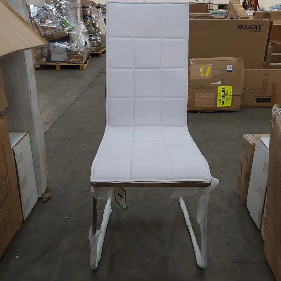 BOXED DINING CHAIR IN WHITE/SONOMA OAK WITH CHROME LEGS (1 BOX)