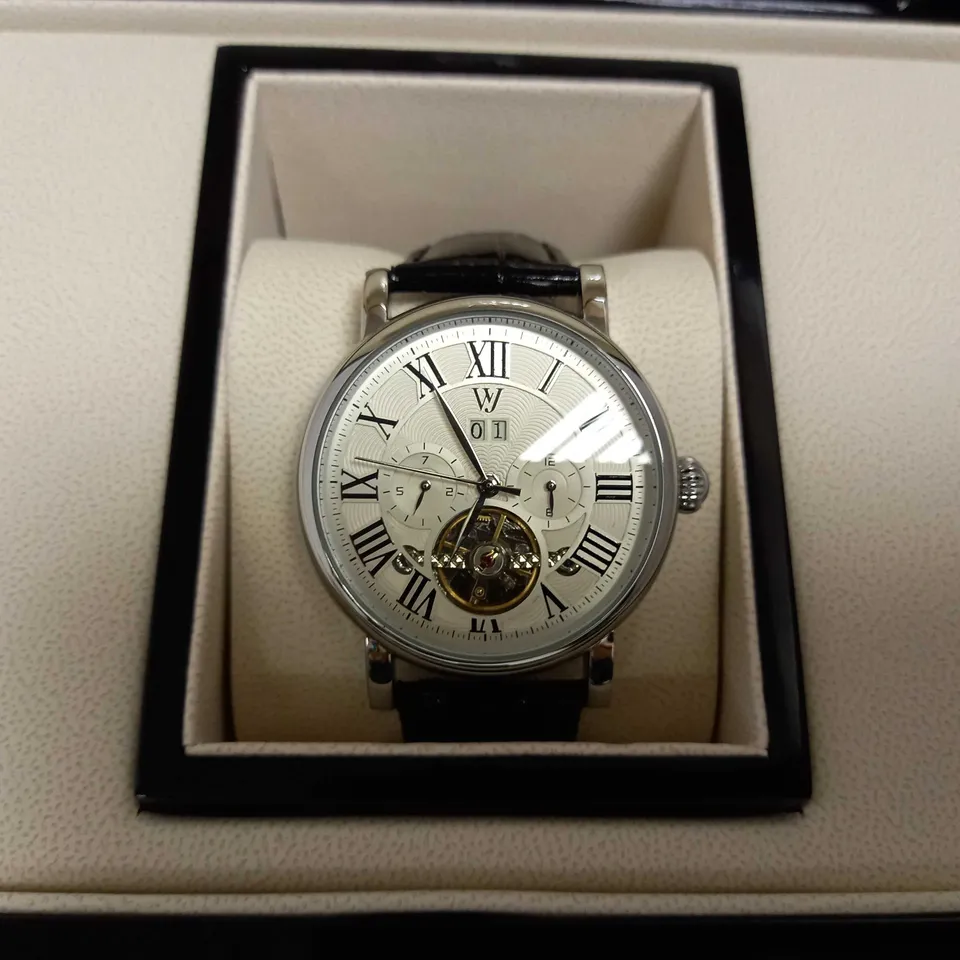 WILLIAM JOURDAIN PART SKELETON WAVE DIAL LEATHER STRAP WATCH RRP £1200