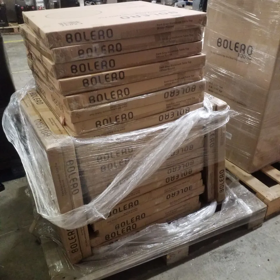 PALLET CONTAINING 24 BRAND NEW BOLERO ALUMINIUM ROUND TABLE TOP DARK GREY 580MM